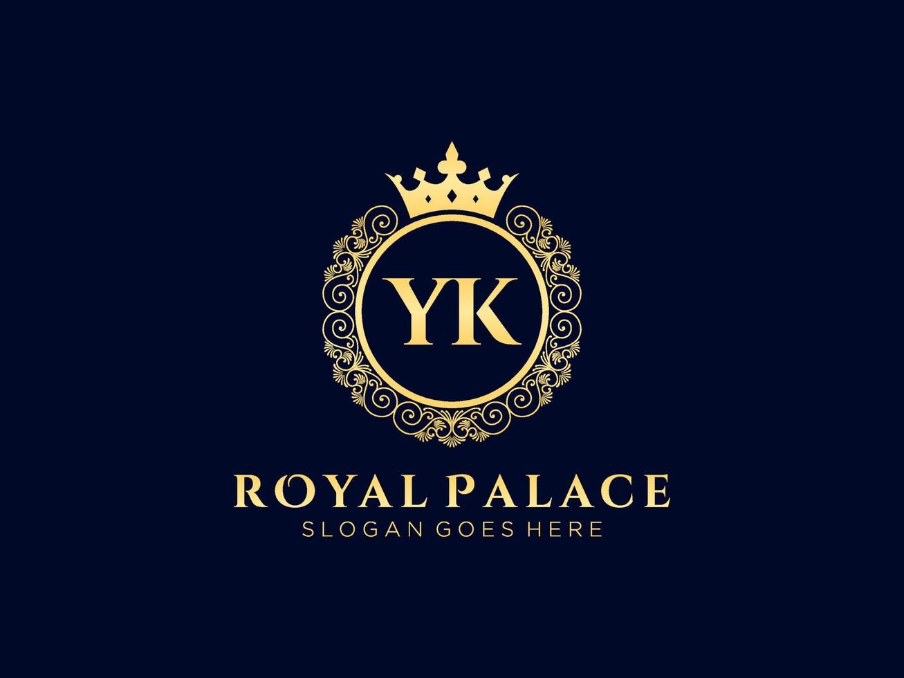 carta yk antigo logotipo vitoriano de luxo real com moldura ornamental. vetor