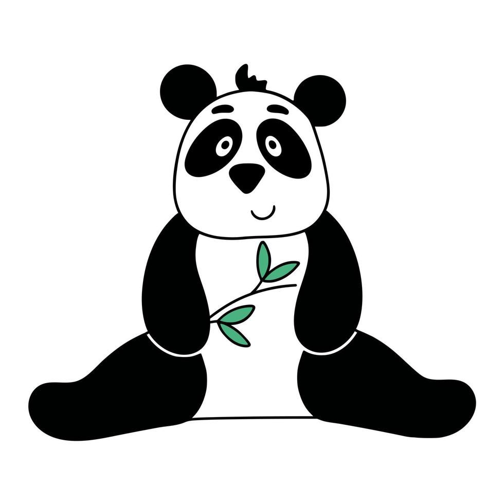 panda bonito com desenho de galho de bambu vetor