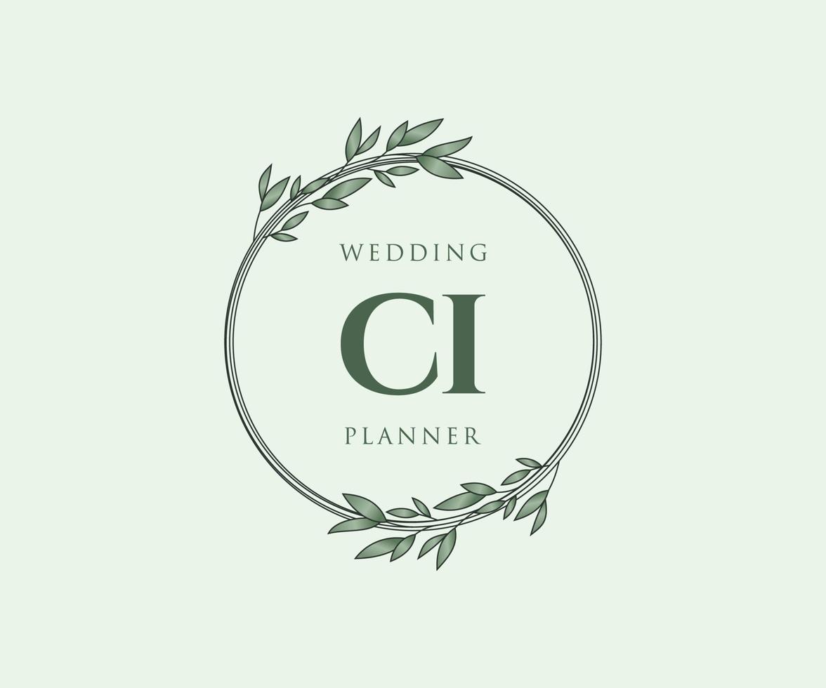 coleção de logotipos de monograma de casamento de carta inicial ci, modelos modernos minimalistas e florais desenhados à mão para cartões de convite, salve a data, identidade elegante para restaurante, boutique, café em vetor