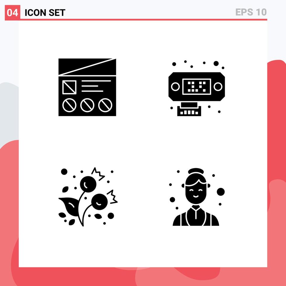 pacote de interface do usuário de 4 glifos sólidos básicos de fi berries dados da interface do usuário elementos de design de vetores editáveis a frio