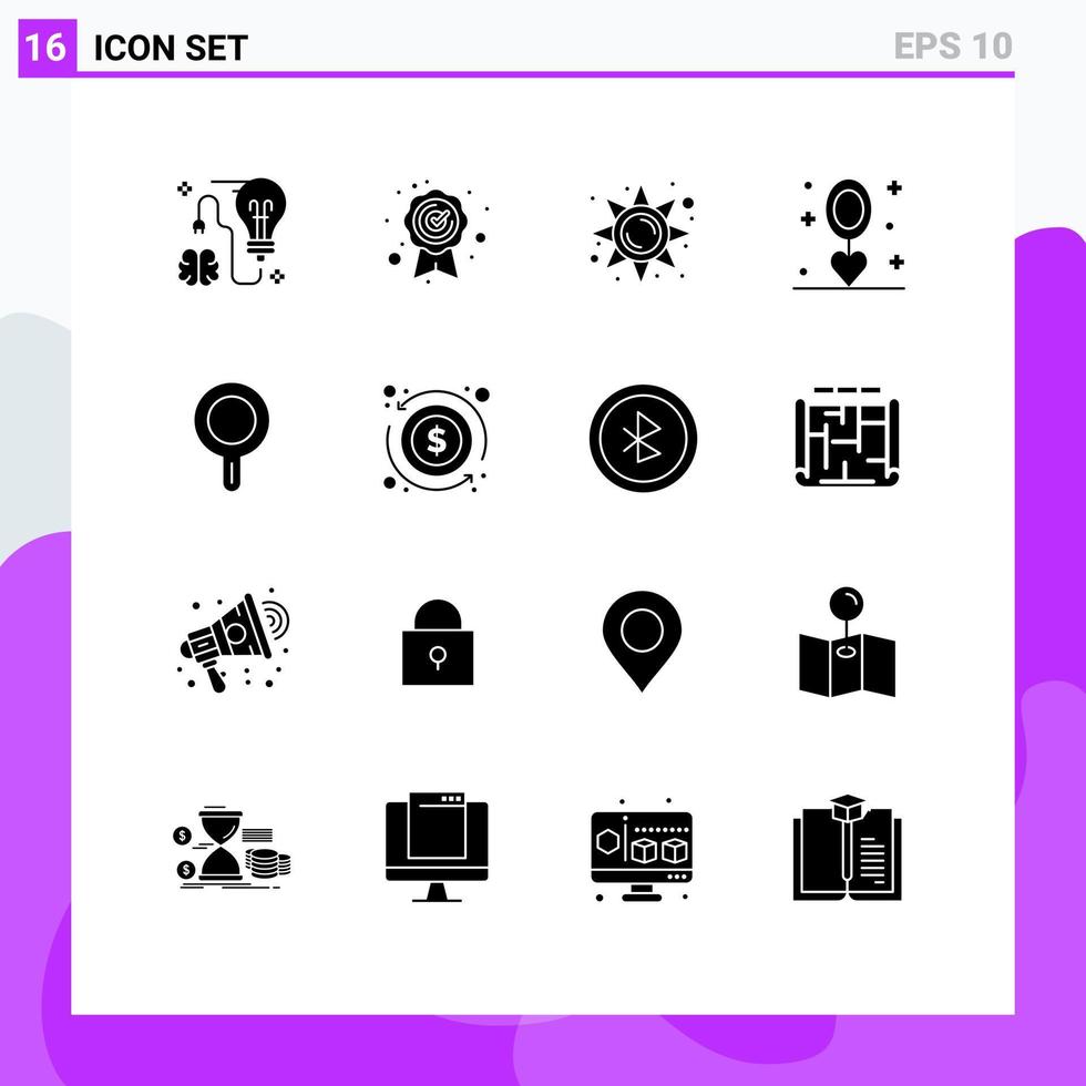 conjunto de glifos sólidos de interface móvel de 16 pictogramas de colar de cozinha celebração de férias de brilho elementos de design de vetores editáveis