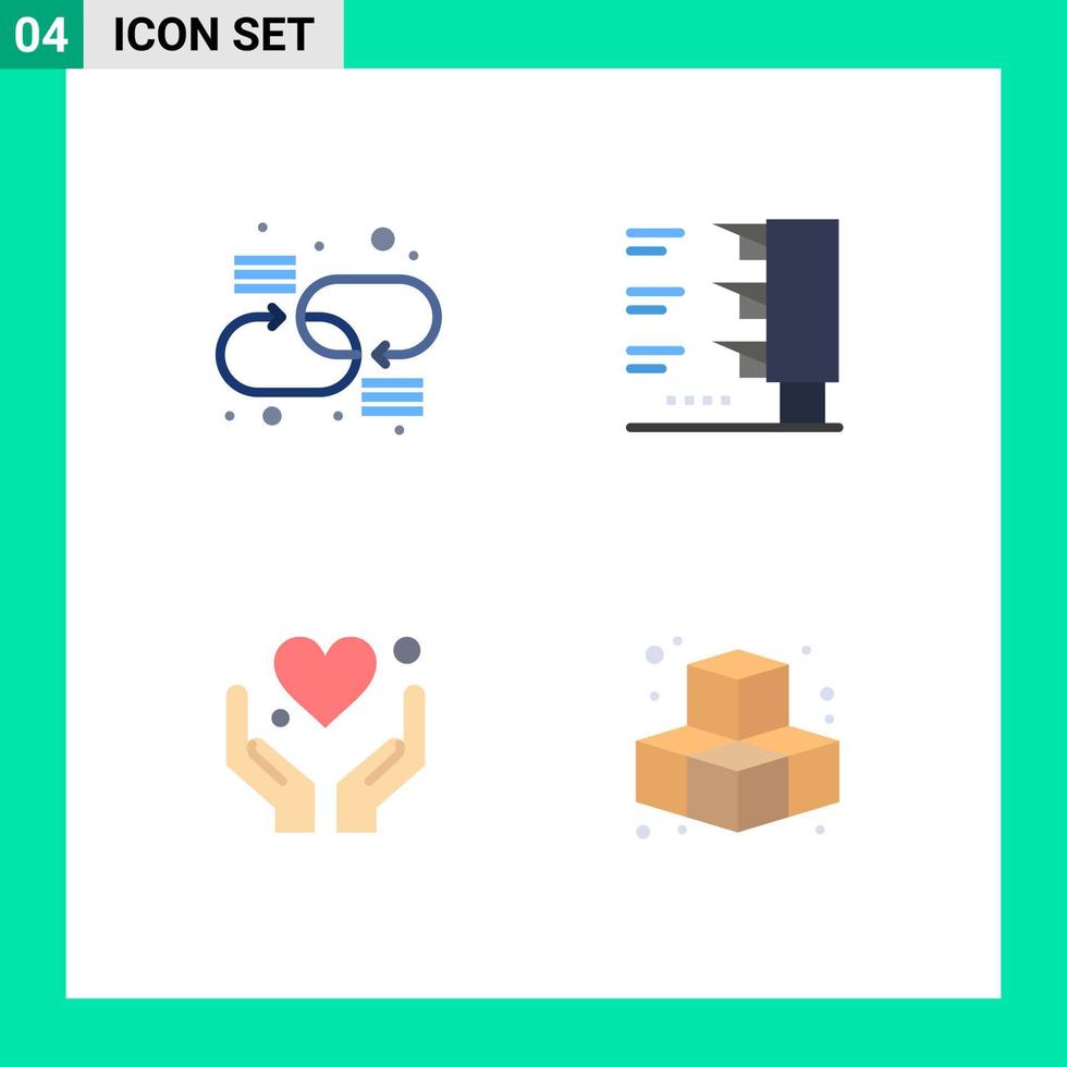 pacote de interface do usuário de 4 ícones planos básicos de cubos de viagem de rede de amor em cadeia elementos de design vetorial editáveis vetor
