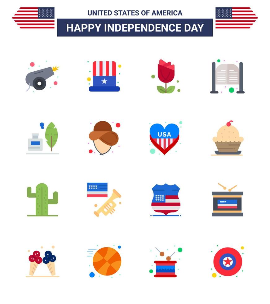 feliz dia da independência dos eua conjunto de pictogramas de 16 apartamentos simples de adobe day flower saloon bar editável dia dos eua vetor elementos de design