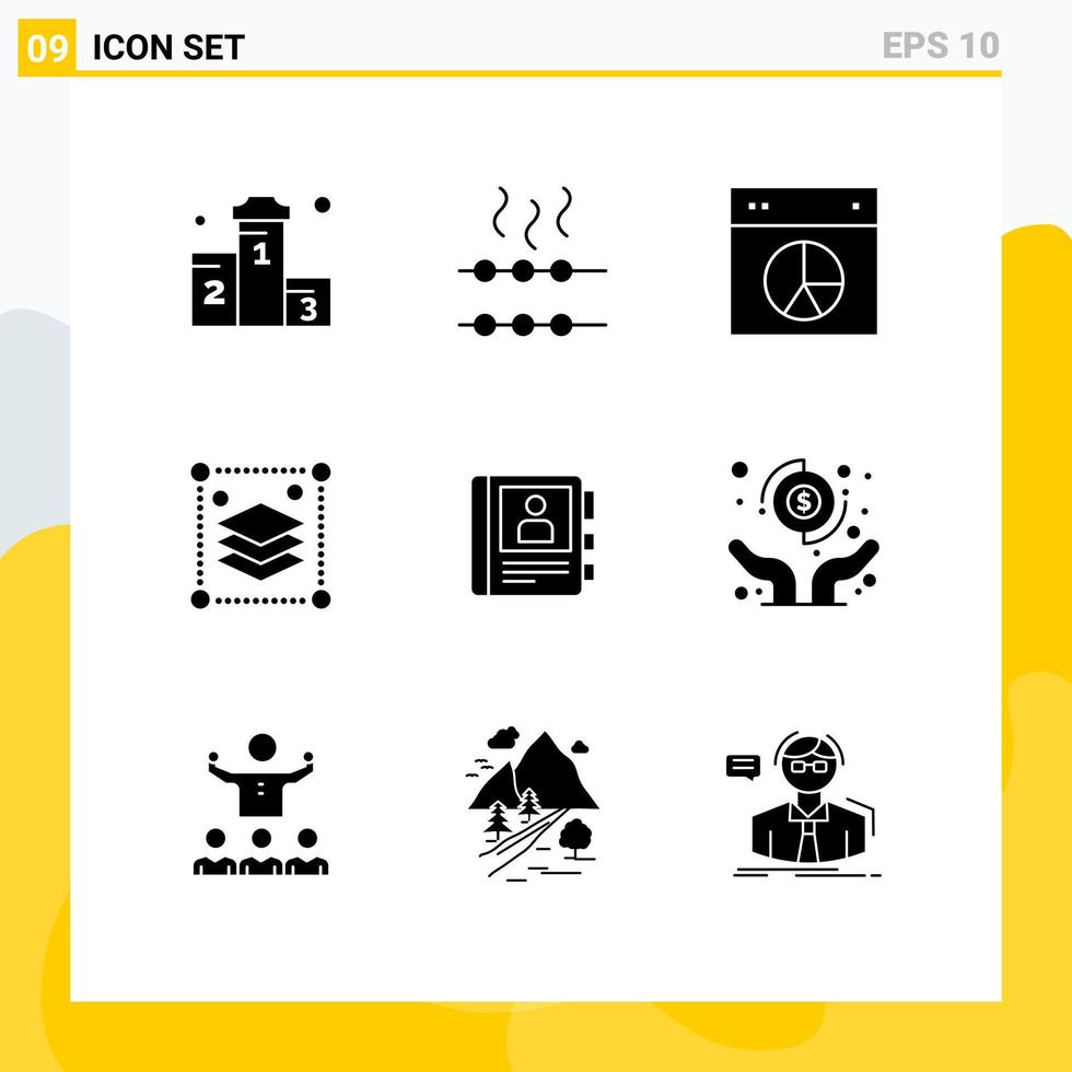 pacote de glifos sólidos de 9 símbolos universais de camadas de telefone camadas de design de gráfico ui elementos de design de vetores editáveis