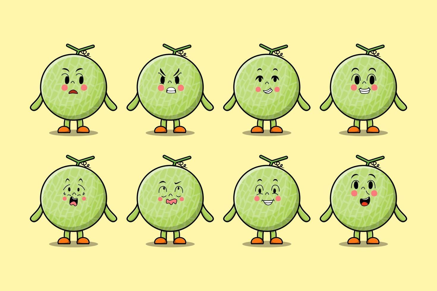 definir expressões de personagem de desenho animado de melão kawaii vetor