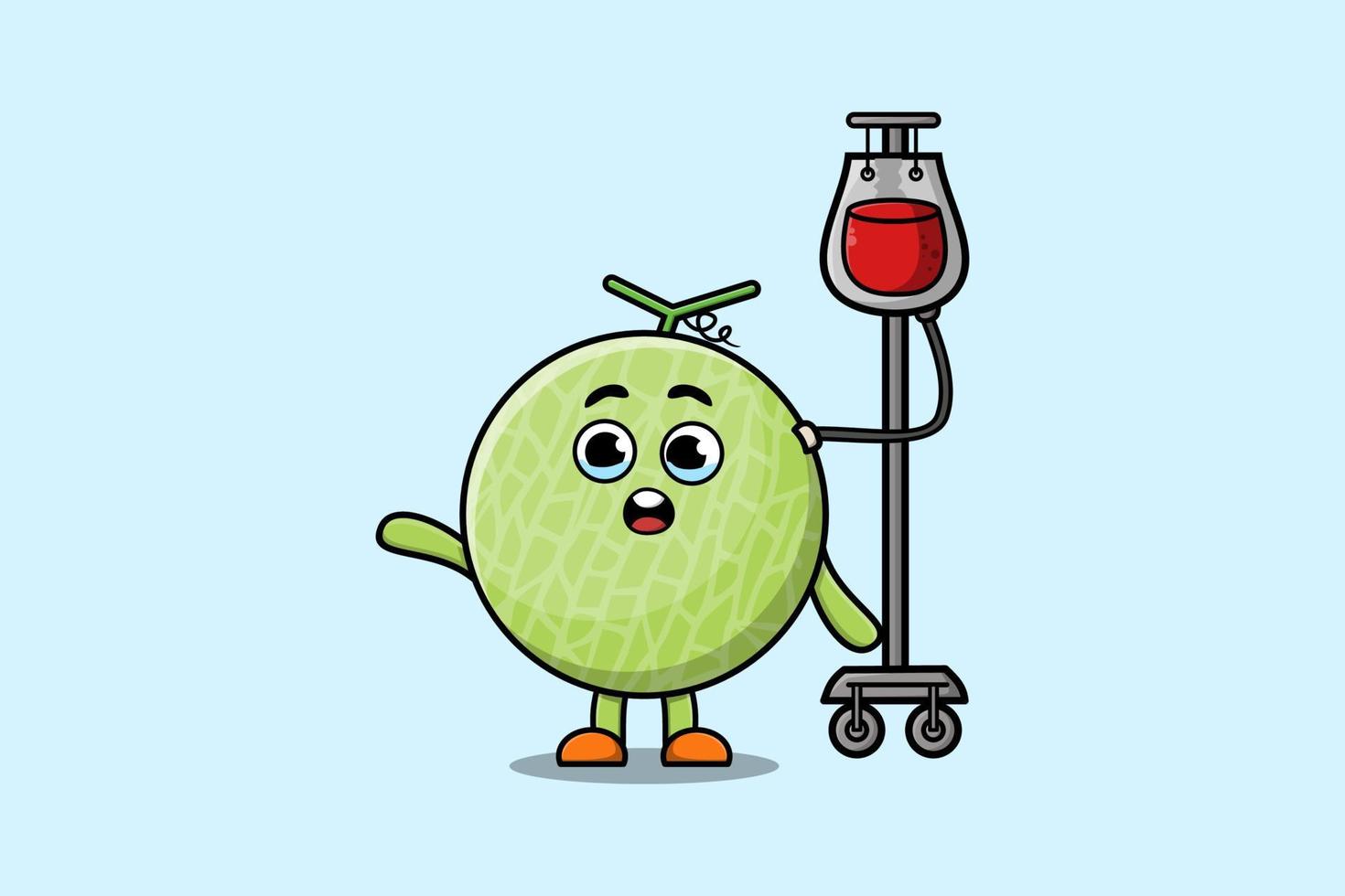 desenho animado bonito de melão com transfusão de sangue vetor