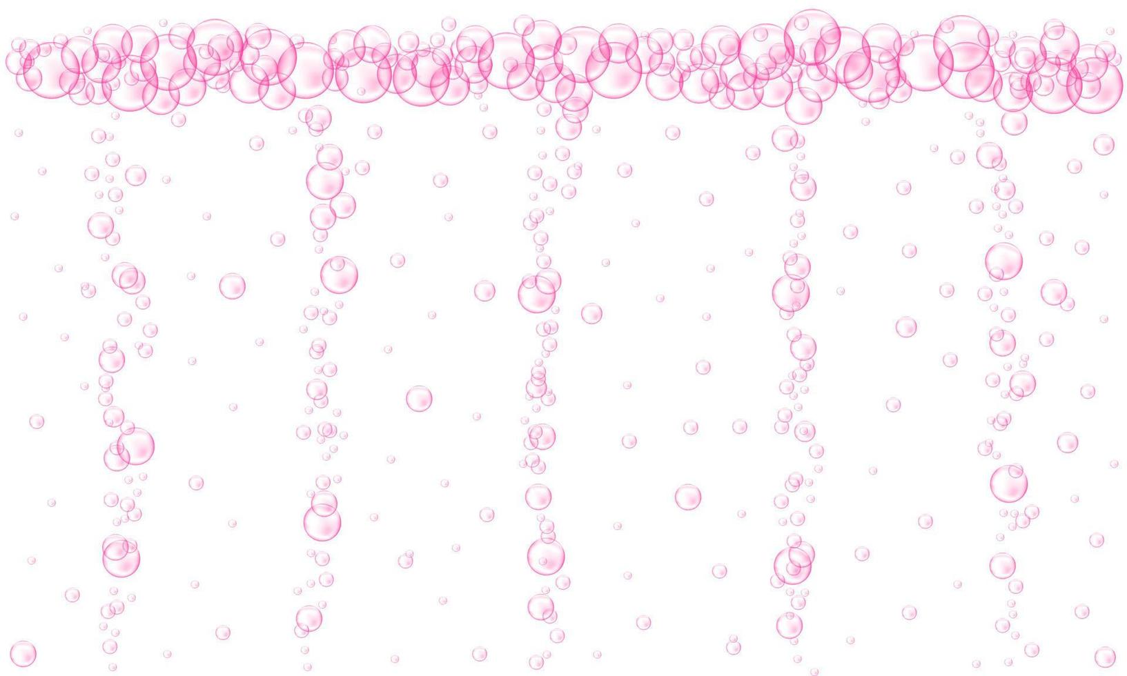 fluxo de bolhas rosa. textura de bebida carbonatada efervescente. Seltzer de cereja ou morango, cerveja, refrigerante, cola, limonada, champanhe, vinho espumante vetor