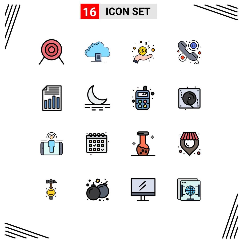 conjunto de 16 sinais de símbolos de ícones de interface do usuário modernos para horas de documento mão ajudam o cliente elementos de design de vetor criativo editáveis