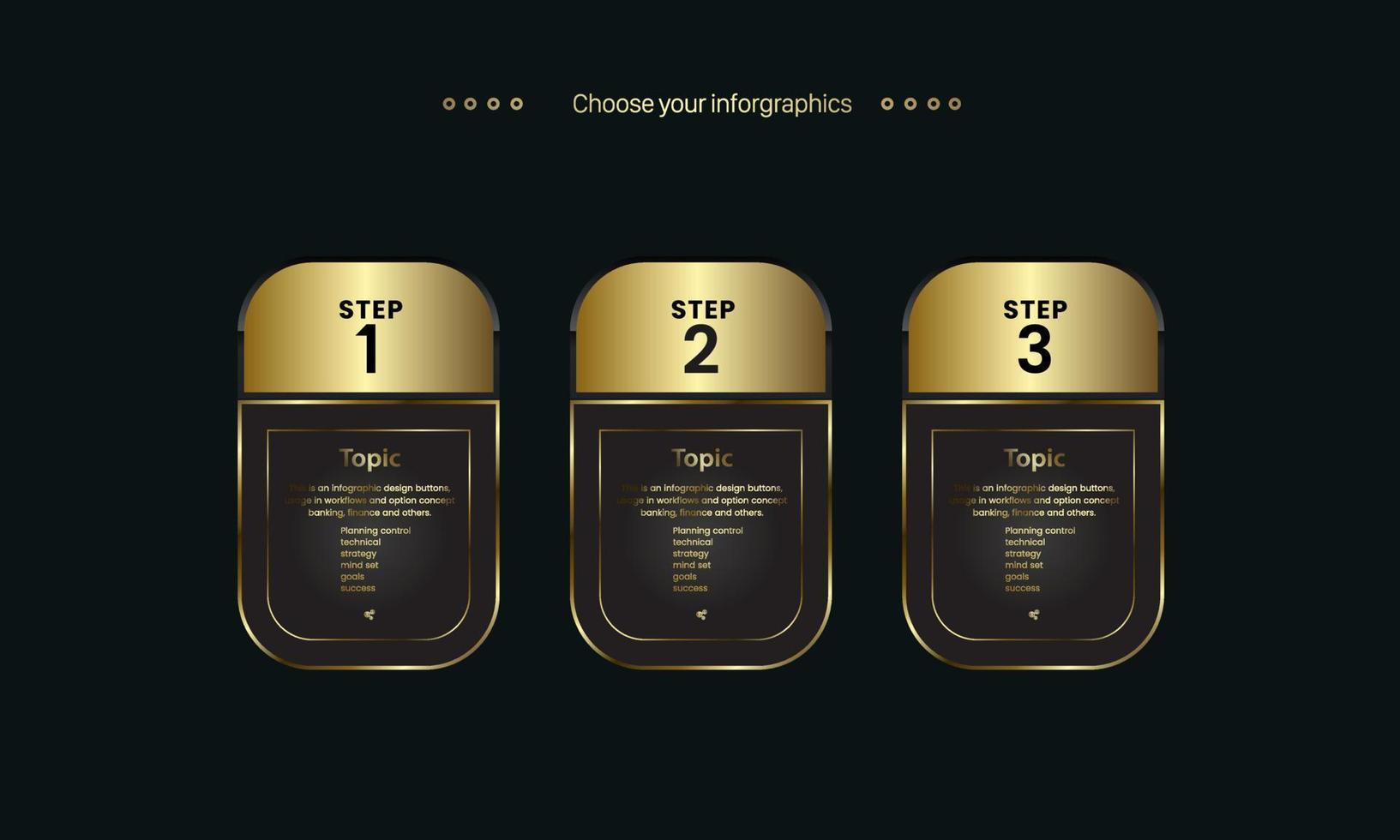 conjunto de três modelos de design de vetor infográfico multiuso de luxo e opção de infográfico moderno em ilustração de linha e estoque dourado premium