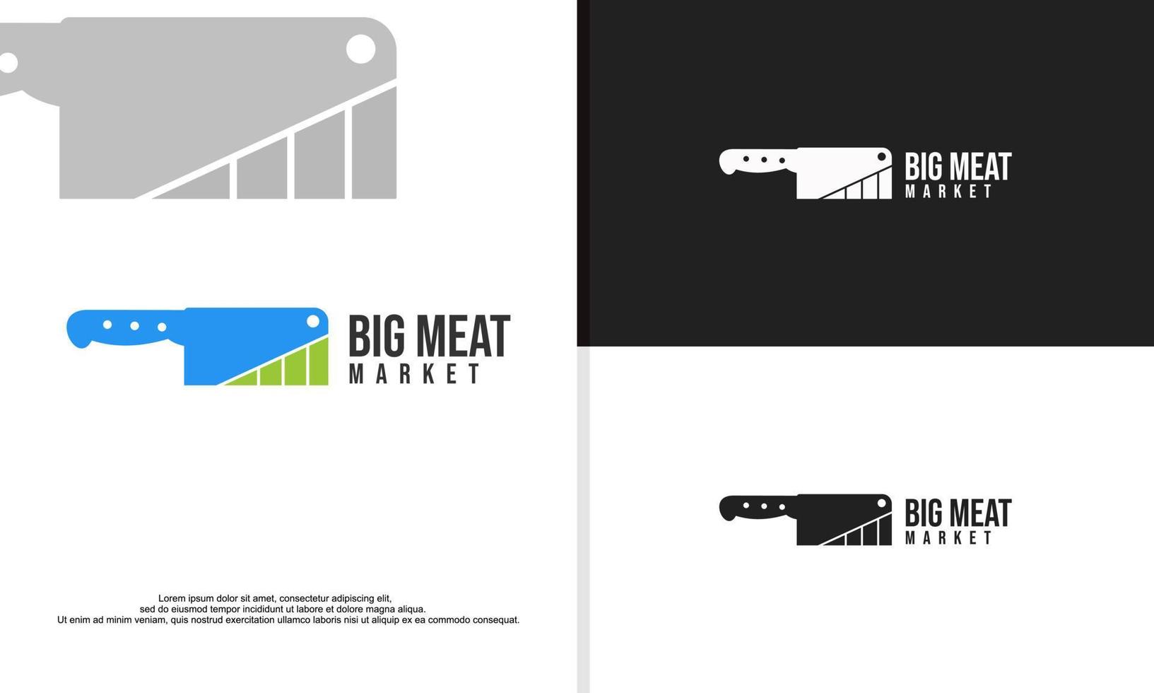 grande mercado de carnes. combinado de faca de carne e barra de gráfico. vetor