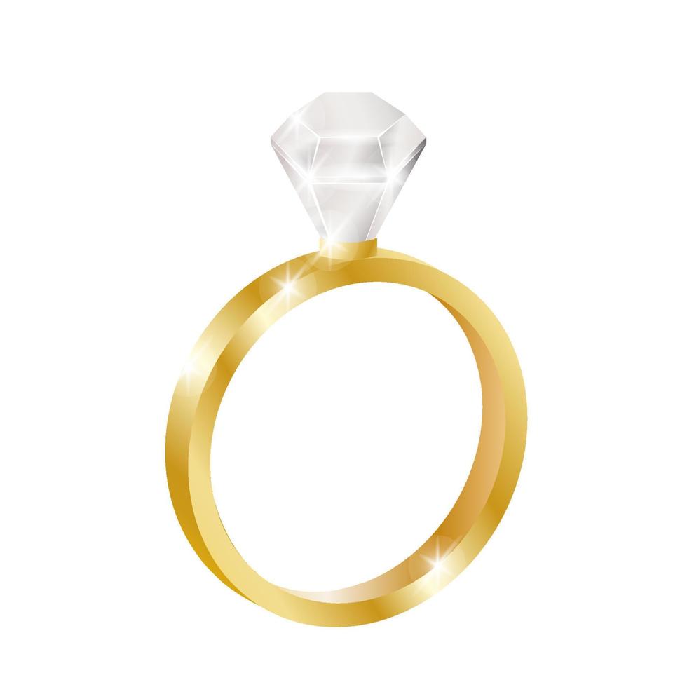 anel dourado com pedra branca. anel de noivado, casamento, casamento. ilustração. vetor
