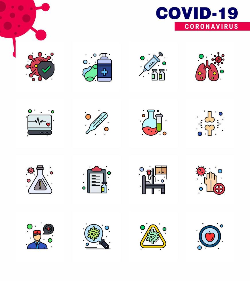 16 linha cheia de cores planas pacote de ícones de epidemia de coronavírus suga como supervisão anatomia do vírus da gripe de emergência coronavírus viral 2019nov elementos de design do vetor da doença