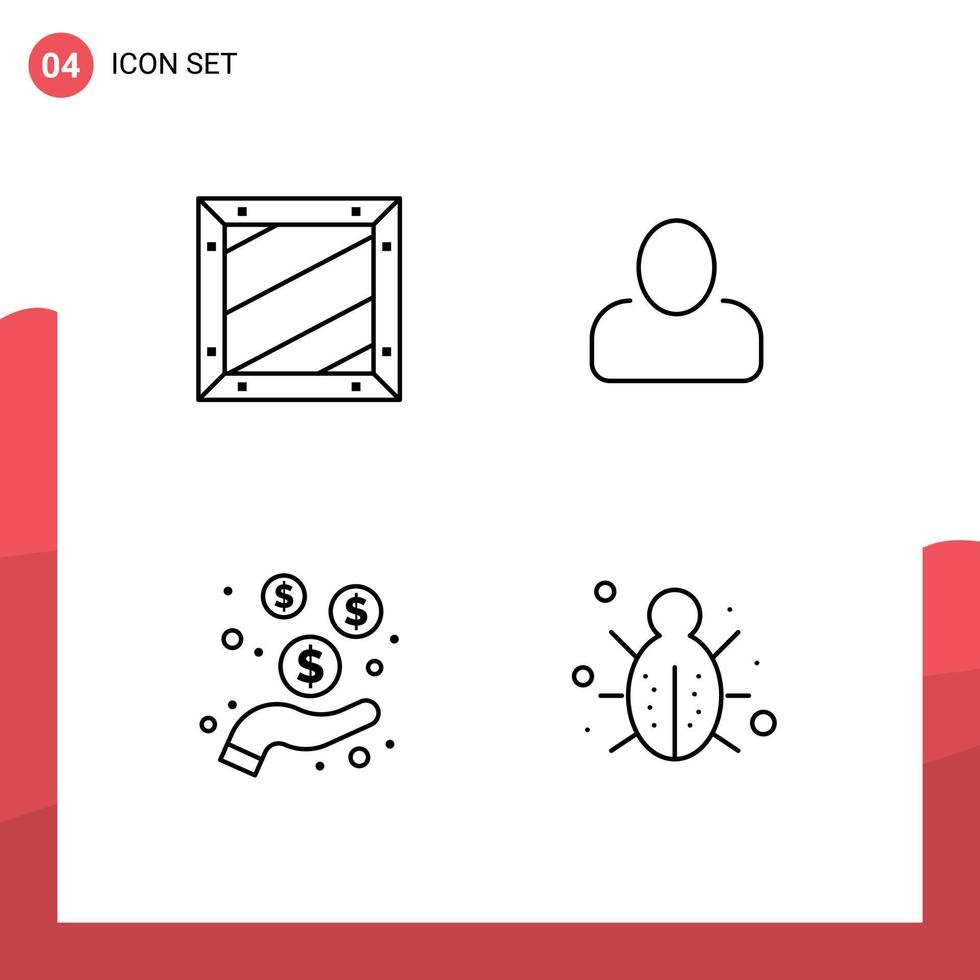 conjunto moderno de pictograma de 4 cores planas de linha preenchida de caixa mão desenvolvimento homem proteção elementos de design de vetores editáveis