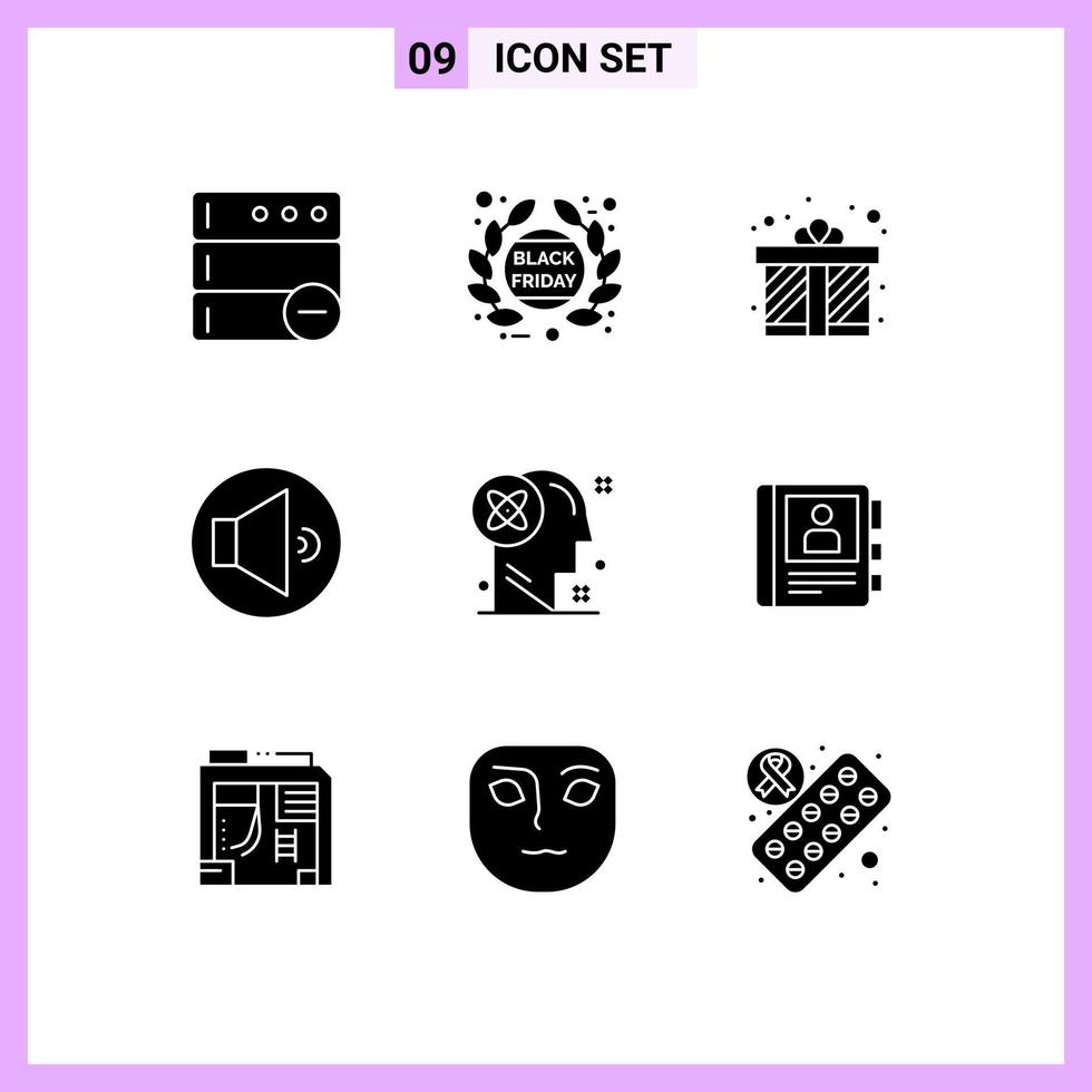 grupo de 9 glifos sólidos modernos definidos para processar elementos de design de vetor editável de volume de presente de usuário