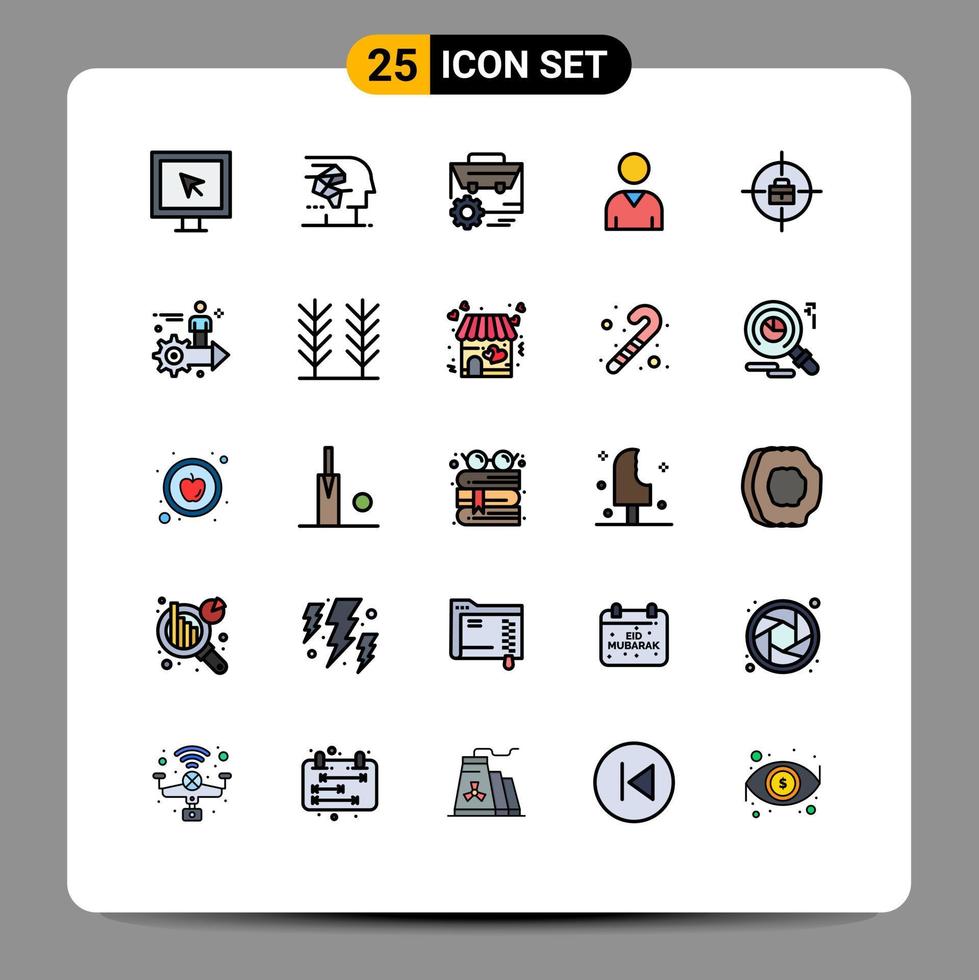 pacote de linha de vetor editável de 25 cores planas de linha preenchida simples da interface de interface de destino engenheiro de avatar elementos de design de vetor editável