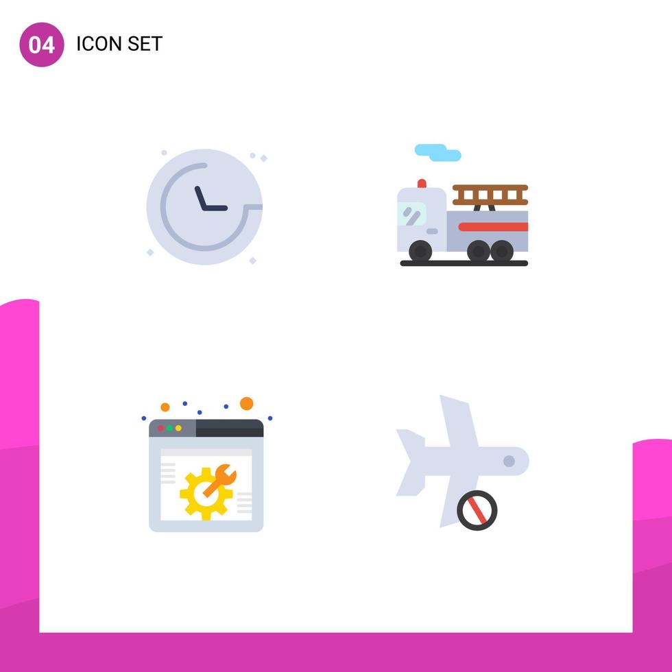 pacote de 4 ícones planos criativos de transporte de navegação de configuração de web de bússola cancela elementos de design de vetores editáveis