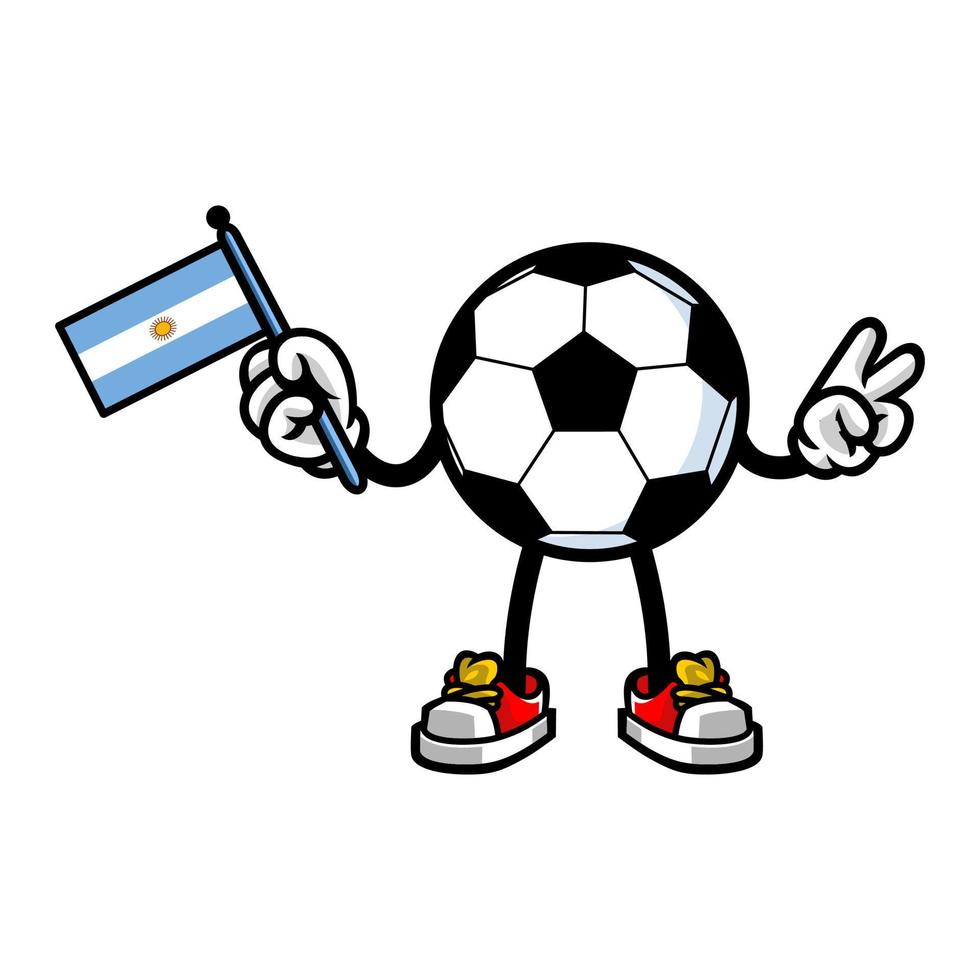 personagem de mascote de futebol segurando a bandeira da argentina vetor