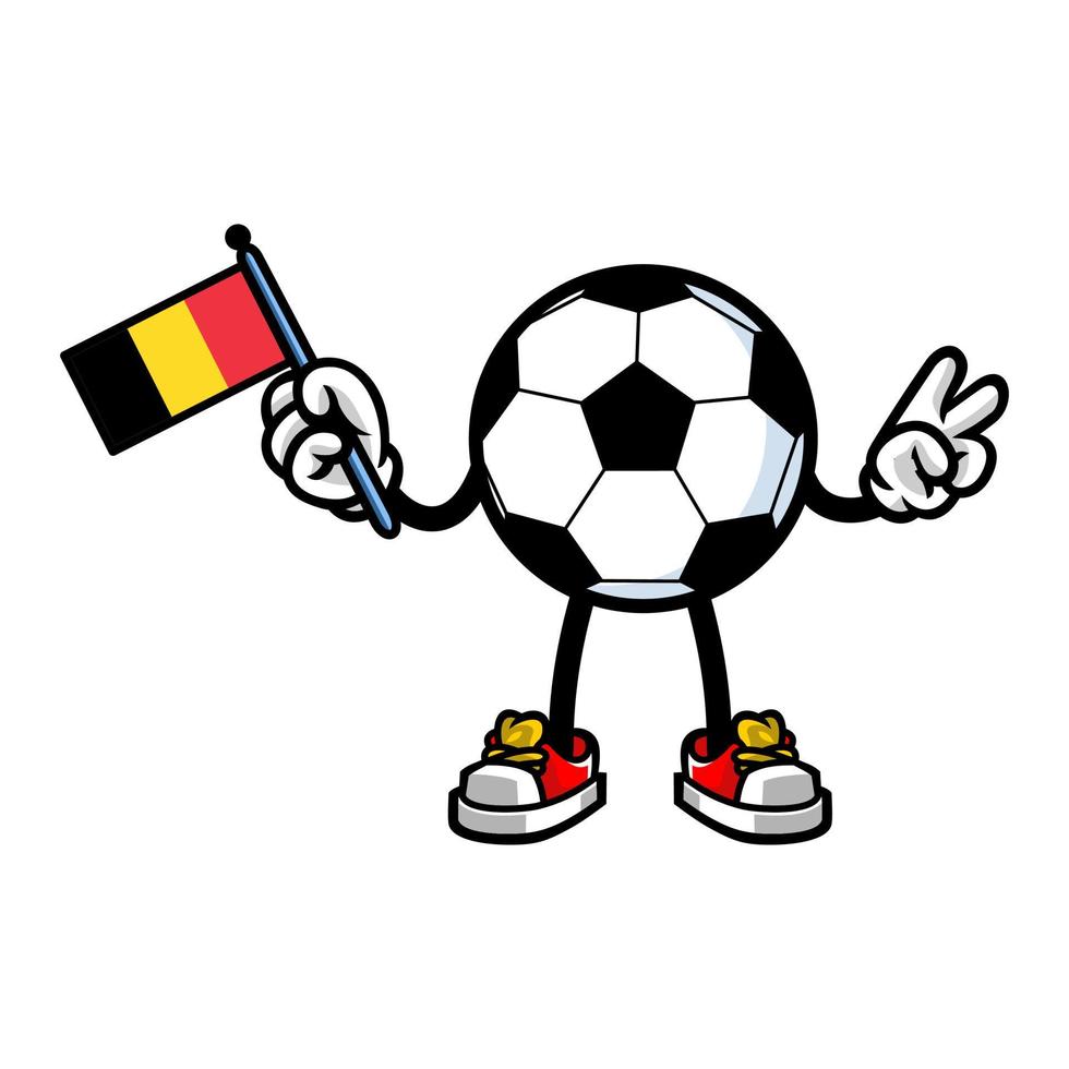 mascote do futebol segurando a bandeira da bélgica vetor