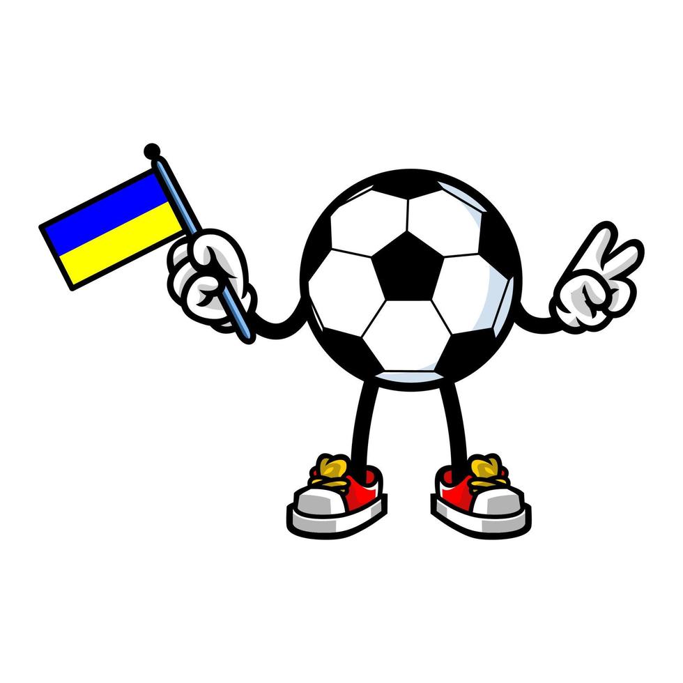 mascote do futebol segurando a bandeira da ucrânia vetor