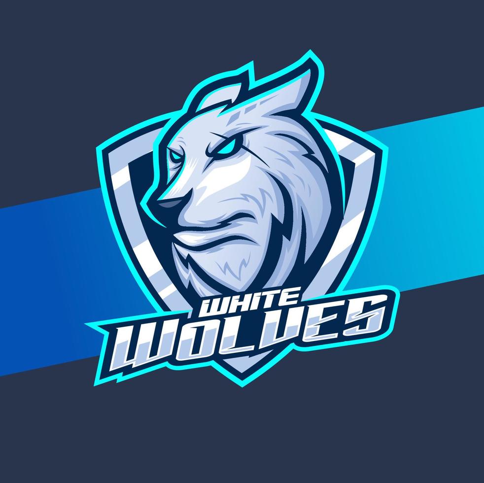 design de logotipo esport de mascote de cabeça de lobos brancos, personagem de lobo para esportes e jogos vetor