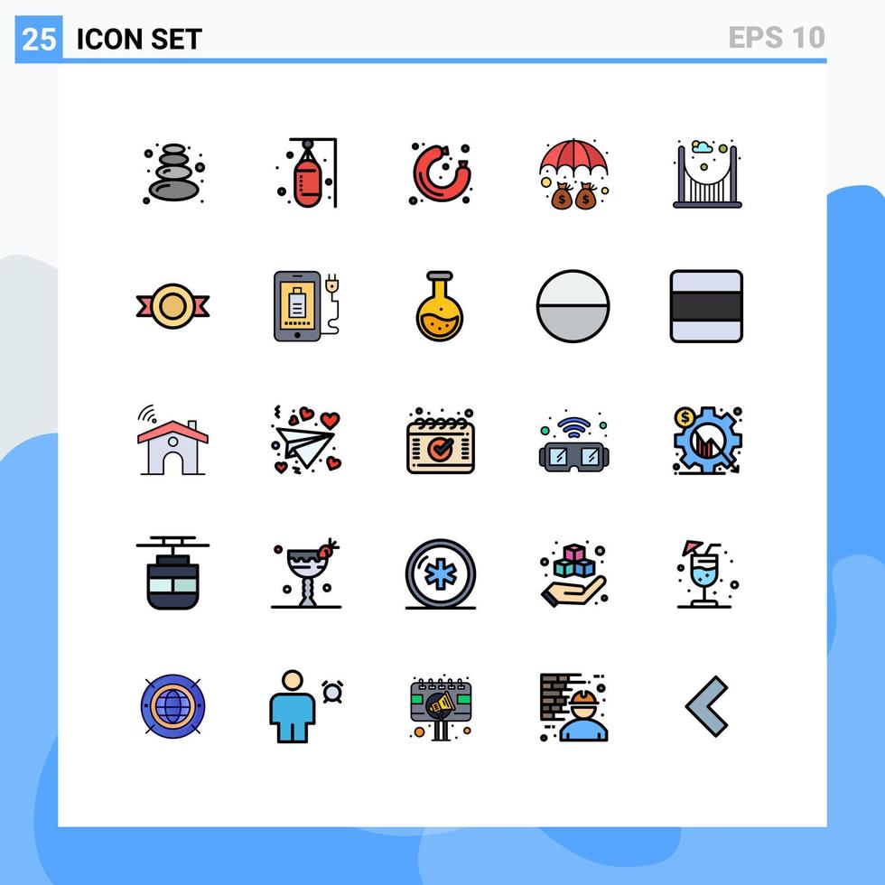 conjunto de 25 símbolos de símbolos de ícones de interface do usuário modernos para proteção de parques alimentos guarda-chuva depósito elementos de design de vetores editáveis