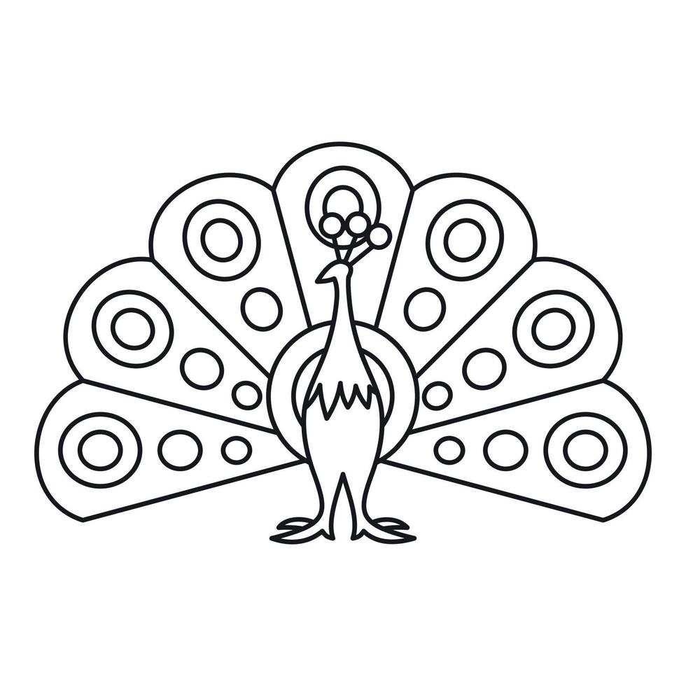 ícone de pavão, estilo de estrutura de tópicos vetor