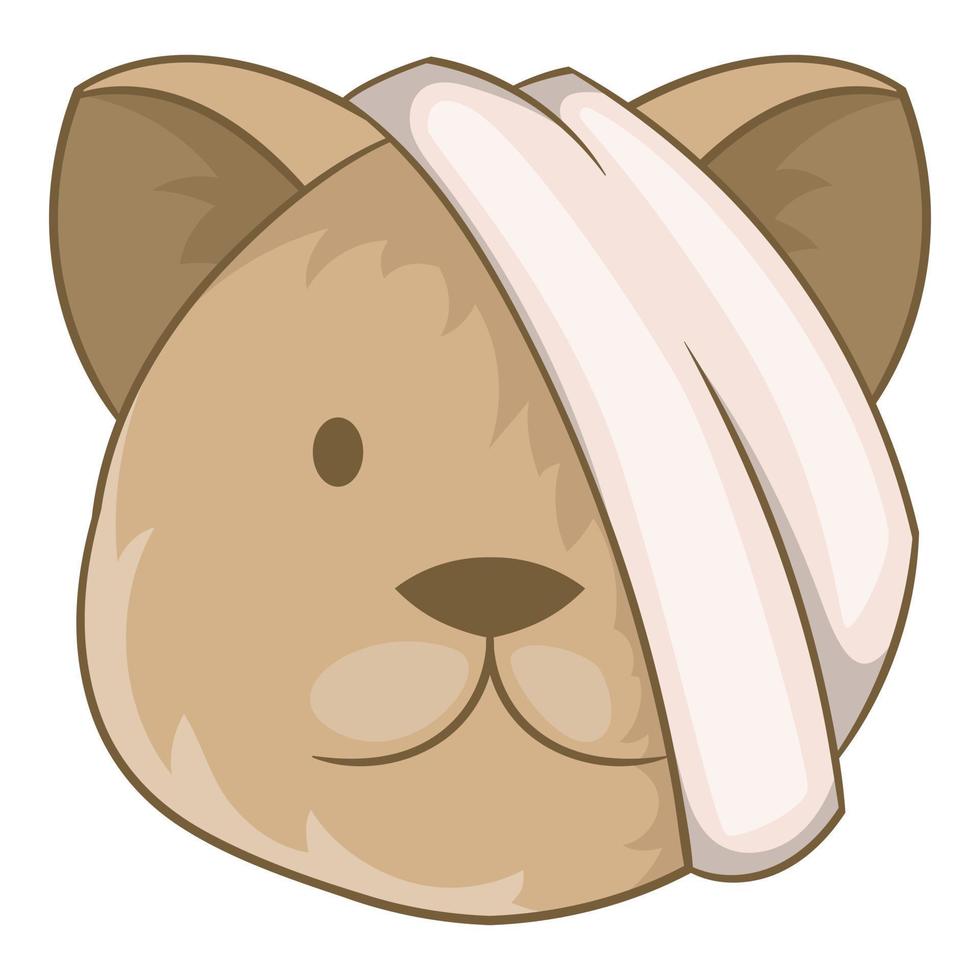 gato doente com bandagem em um estilo de desenho animado de ícone de cabeça vetor