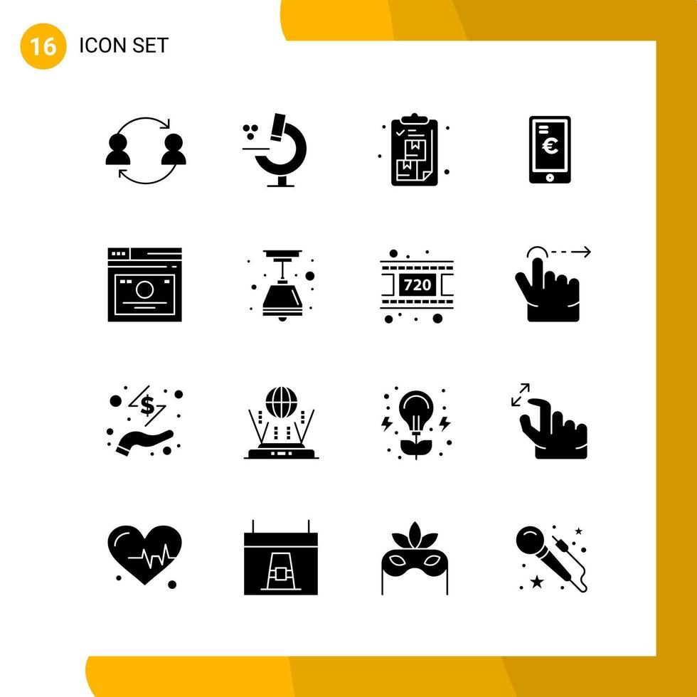 16 conjunto de ícones de estilo sólido pacote de símbolos de glifos isolados em fundo branco para design de site responsivo criativo fundo de vetor de ícone preto