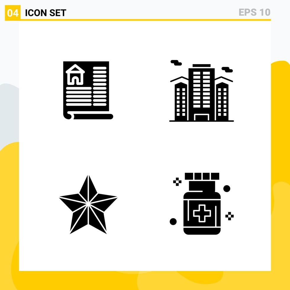 coleção de 4 ícones universais de ícones sólidos definidos para web e fundo de vetor de ícones pretos criativos móveis