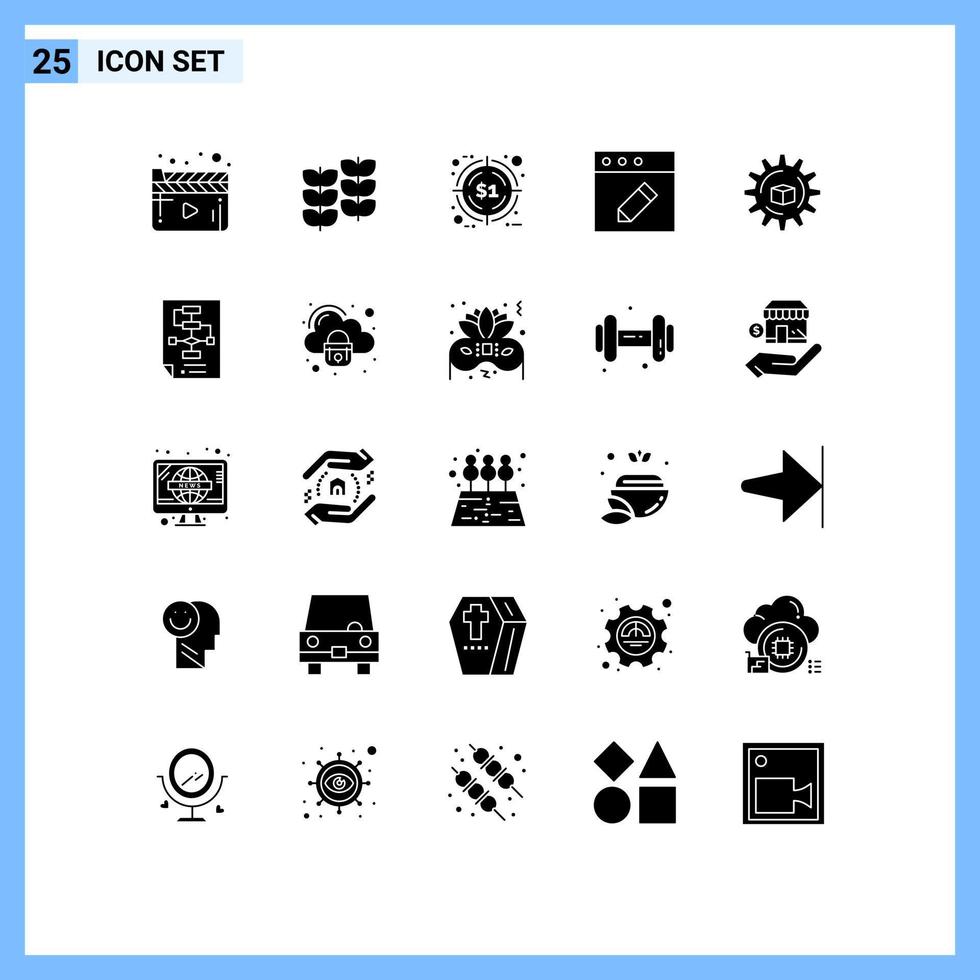 conjunto moderno de pictograma de 25 glifos sólidos de slustion aumated desconto mac app elementos de design de vetores editáveis