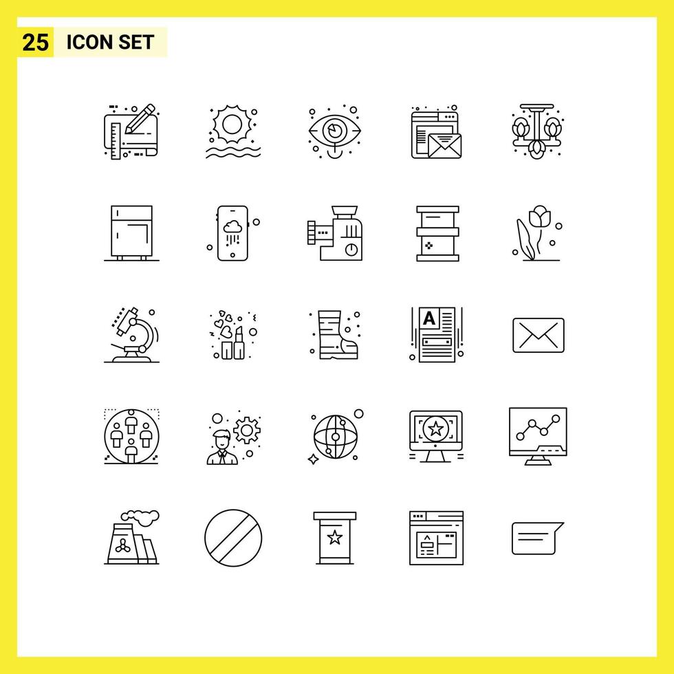 conjunto de pictogramas de 25 linhas simples de elementos de design de vetores editáveis de visão de e-mail comercial de correio doméstico