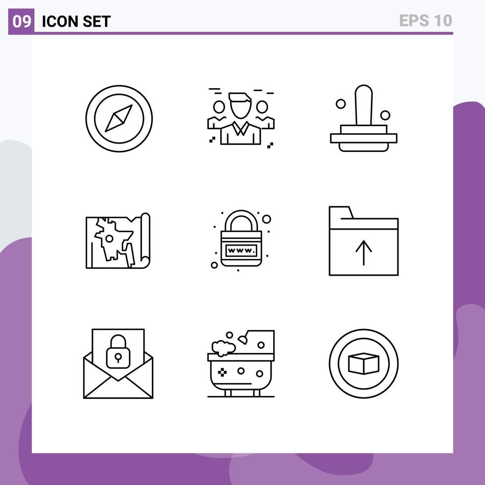 pacote de 9 sinais e símbolos de contornos modernos para mídia impressa na web, como elementos de design de vetores editáveis do mundo dos negócios da internet bangla bangladesh