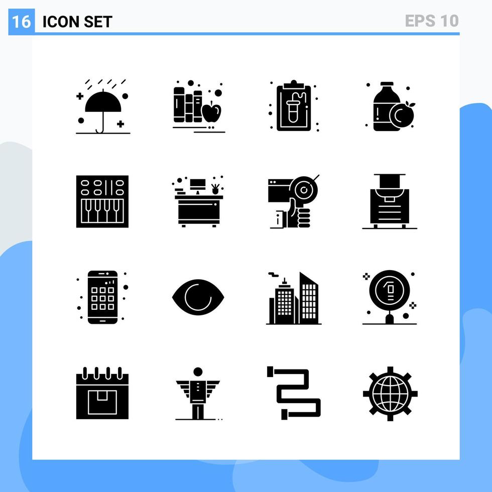 16 símbolos de glifo de ícones de estilo sólido modernos para uso geral sinal de ícone sólido criativo isolado no fundo branco 16 ícones embalam fundo de vetor de ícone preto criativo