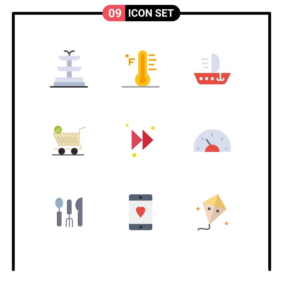 conjunto de 9 sinais de símbolos de ícones de interface do usuário modernos para o carrinho de navio de seta para a direita elementos de design de vetores editáveis de varejo