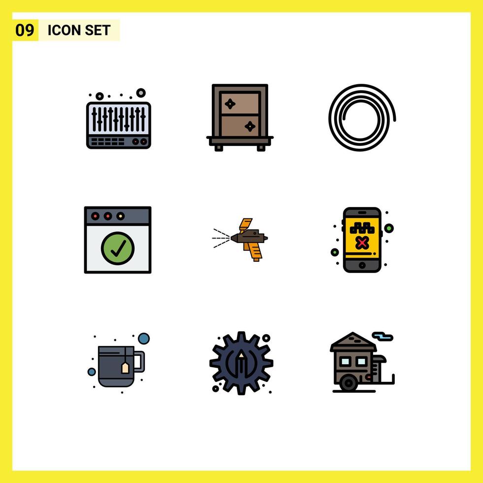 conjunto de 9 sinais de símbolos de ícones de interface do usuário modernos para construção de aplicativo de táxi pintura elementos de design de vetores editáveis