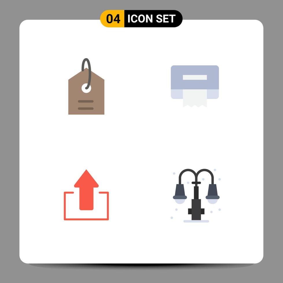 conjunto moderno de pictograma de 4 ícones planos de upload de preço, seta de limpeza, vida, elementos de design de vetores editáveis