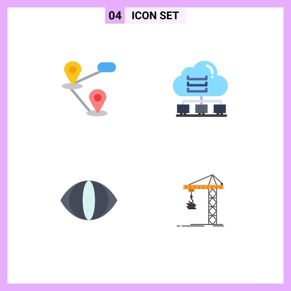conjunto de pictogramas de 4 ícones planos simples de gps face network conectar elementos de design de vetores editáveis de guindaste