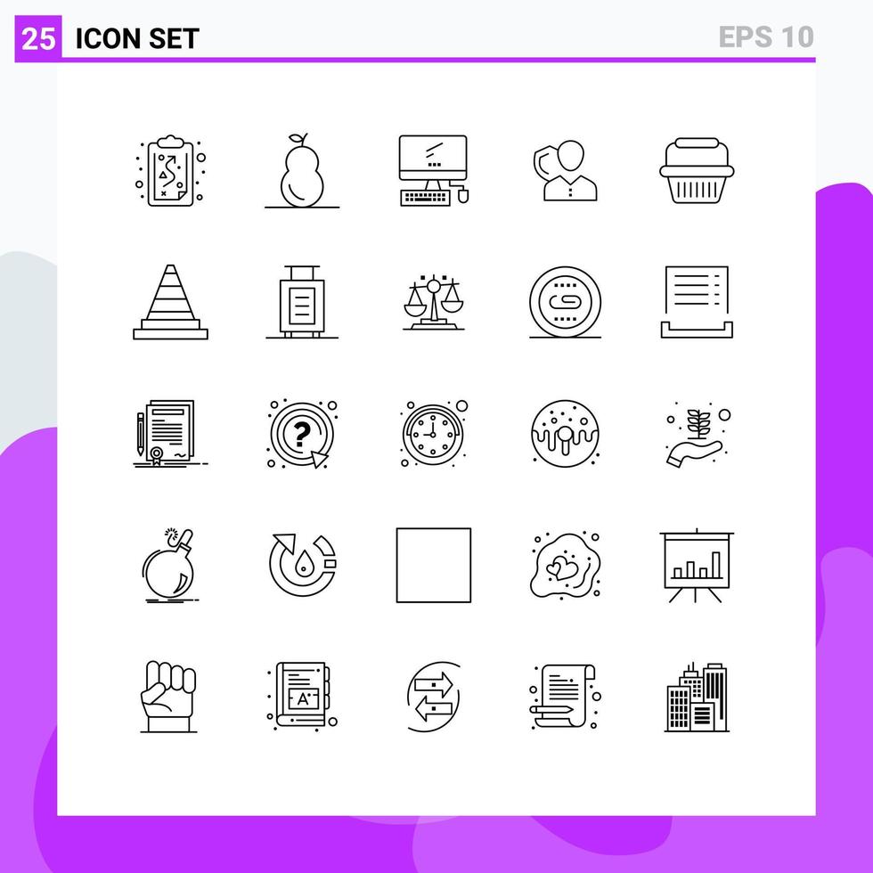 grupo de 25 linhas modernas definidas para proteção pessoa monitorar elementos de design de vetores editáveis de segurança de seguro