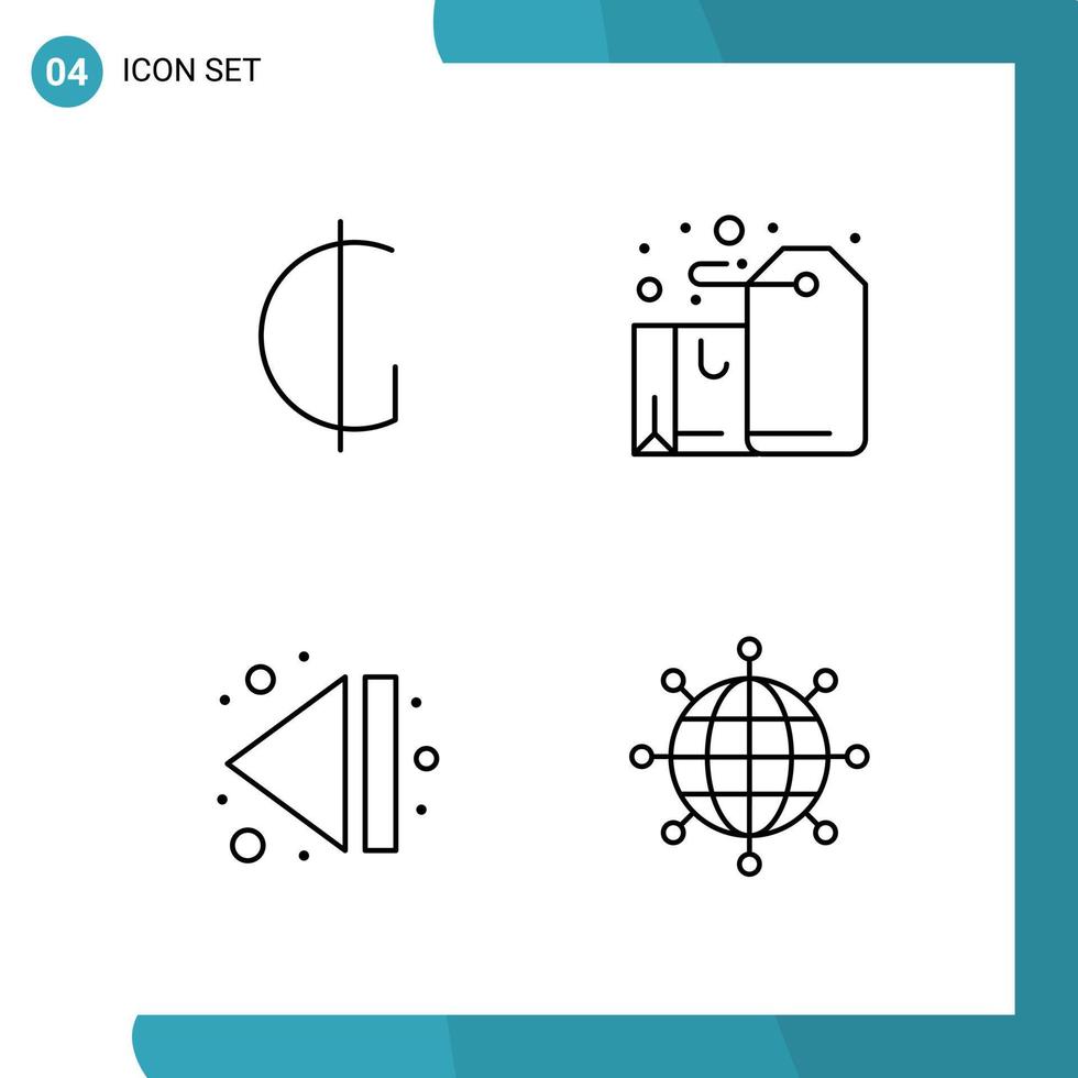 pacote vetorial de 4 símbolos de contorno ícone de estilo de linha definido em fundo branco para web e fundo de vetor de ícone preto criativo móvel