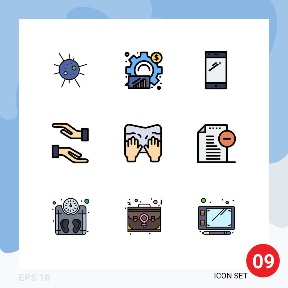 9 ícones criativos sinais e símbolos modernos do tipo mãos telefone cuidando do iphone elementos de design de vetores editáveis