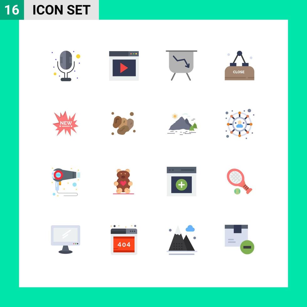 Pacote de cores planas de 16 interfaces de usuário de sinais e símbolos modernos da placa de comércio eletrônico de tags fechar pacote editável de alimentos de elementos de design de vetores criativos