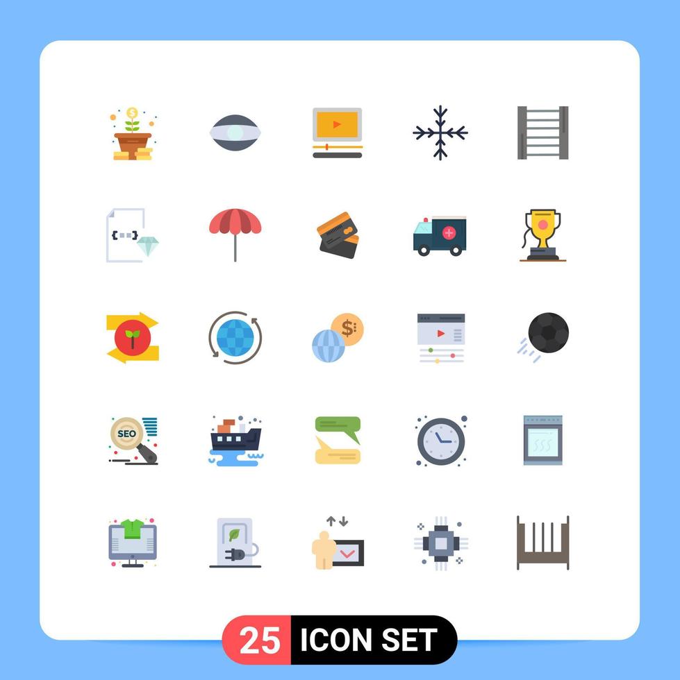 grupo de símbolos de ícone universal de 25 cores planas modernas de construção de vídeo de escada de codificação elementos de design de vetores editáveis de floco de neve