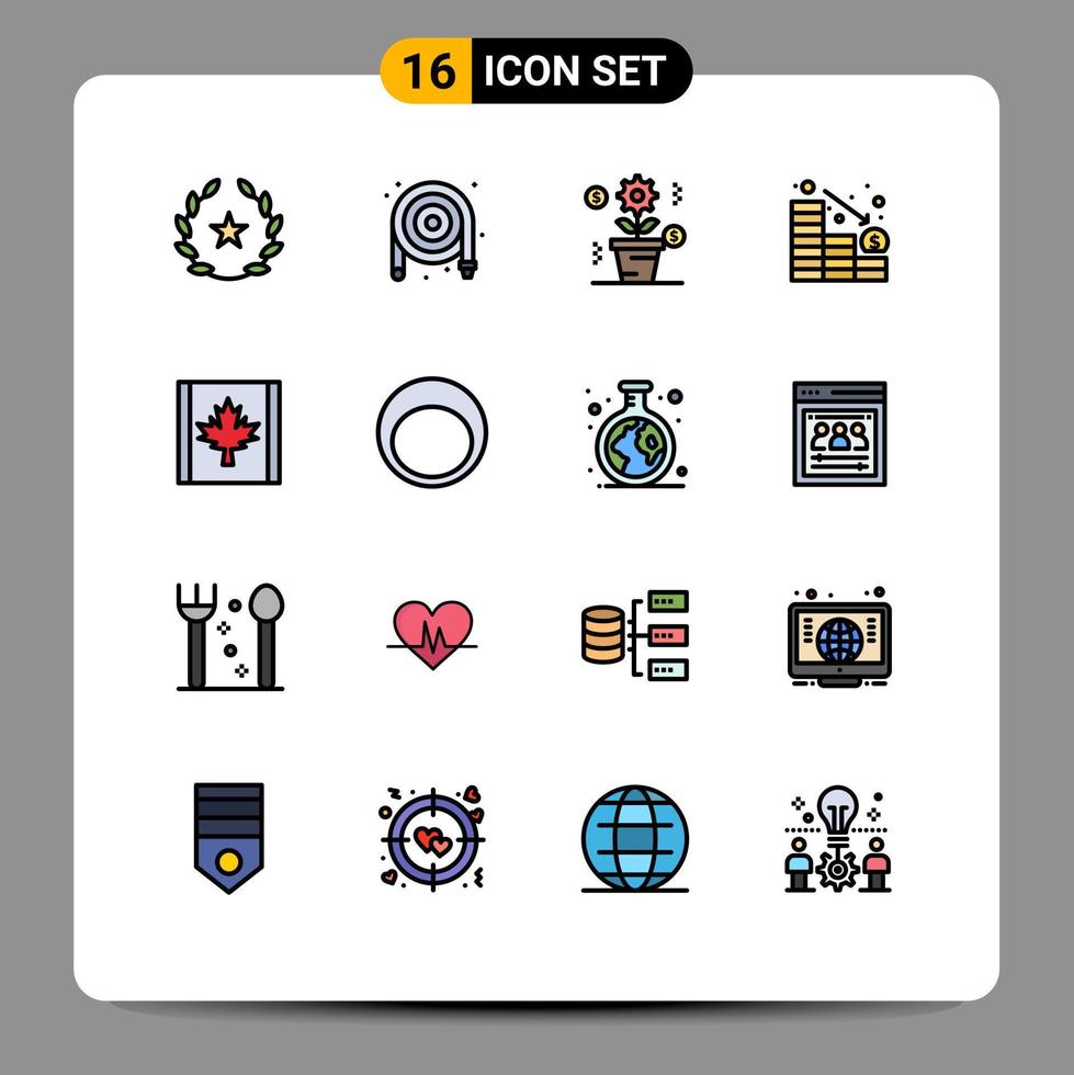 16 ícones criativos sinais e símbolos modernos de bandeira para baixo análise de perda de negócios elementos de design de vetores criativos editáveis