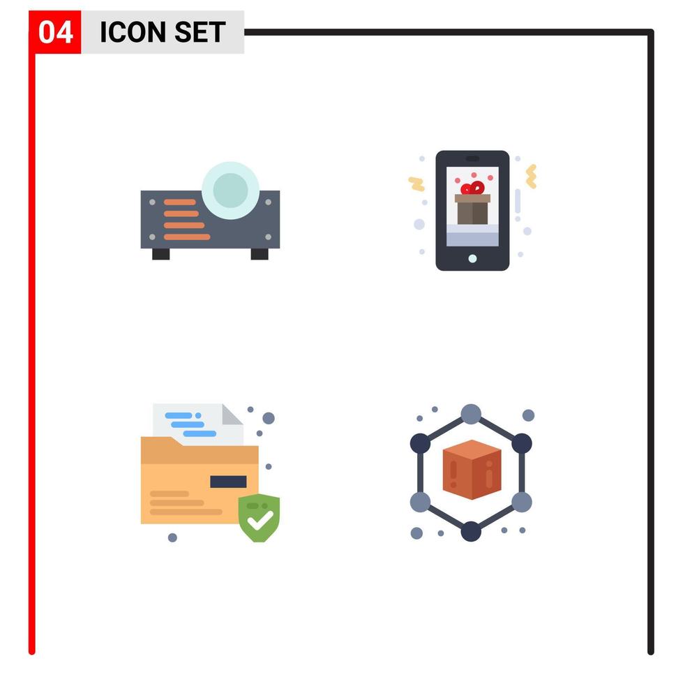 grupo de 4 ícones planos modernos definidos para proteção de dispositivo cubo de presente móvel de natal elementos de design de vetores editáveis