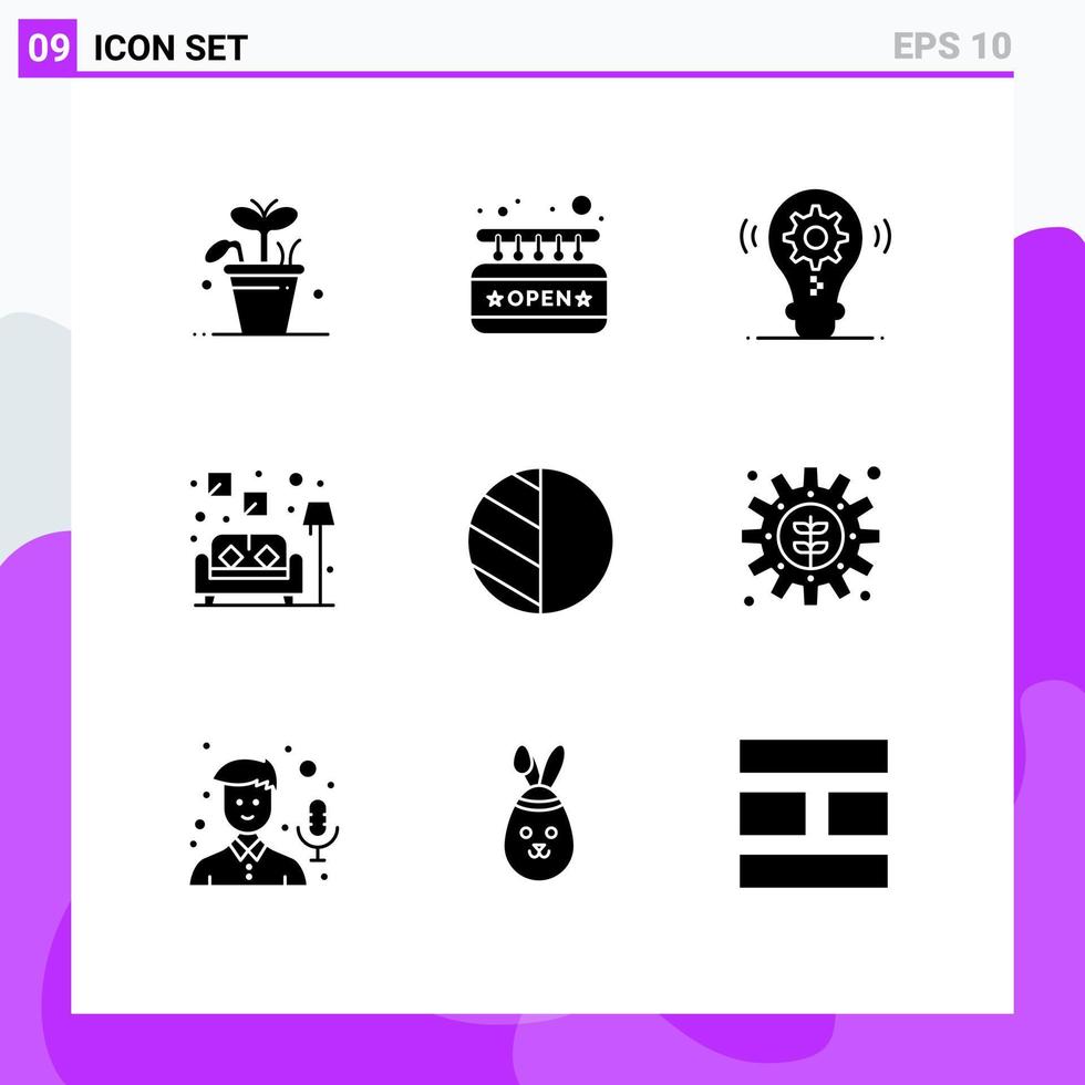 9 ícones criativos sinais modernos e símbolos de edição de sombra bulbo sofá sofá elementos de design de vetores editáveis