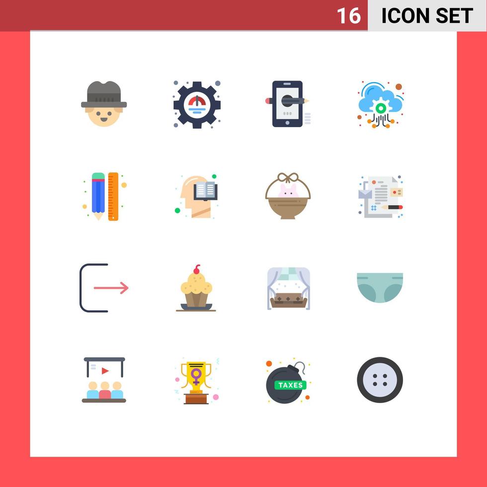 Pacote de cores planas de 16 interfaces de usuário de sinais e símbolos modernos de serviços de desenho pacote editável de nuvem de servidor de hospedagem móvel de elementos de design de vetores criativos