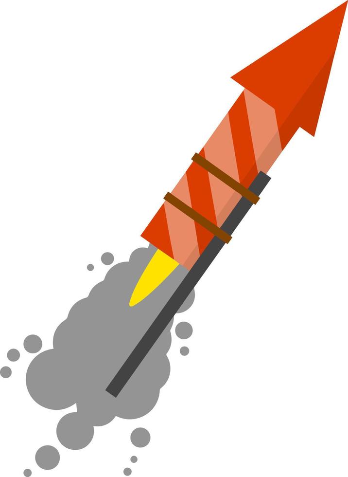 foguete para fogos de artifício. foguete e explosão. ilustração plana dos desenhos animados. objeto vermelho voador. festa e diversão vetor