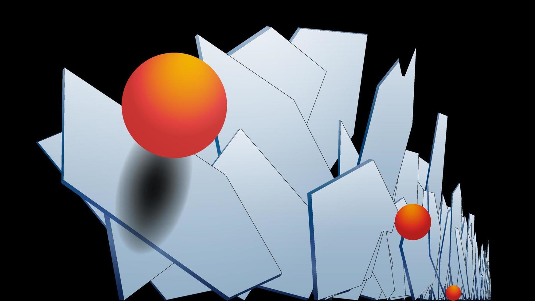 elegante fundo poligonal 3d moderno de hexágonos verticais com uma superfície de metal e bolas volumétricas laranja. plano de luz em hexágonos. a perspectiva de saída. composição multicamada. vetor. vetor