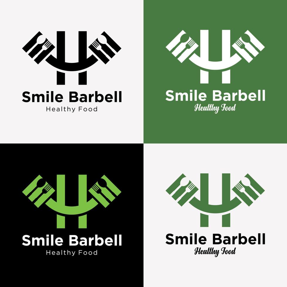 conjunto letra h monograma sorriso ícone barbell ginásio modelo de logotipo de estúdio de treinamento de identidade de marca saudável vetor