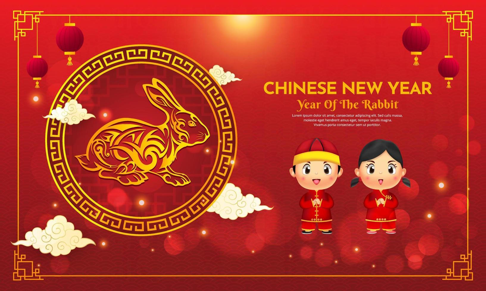 celebração do banner de design do ano novo chinês. ano do vetor de design de coelho
